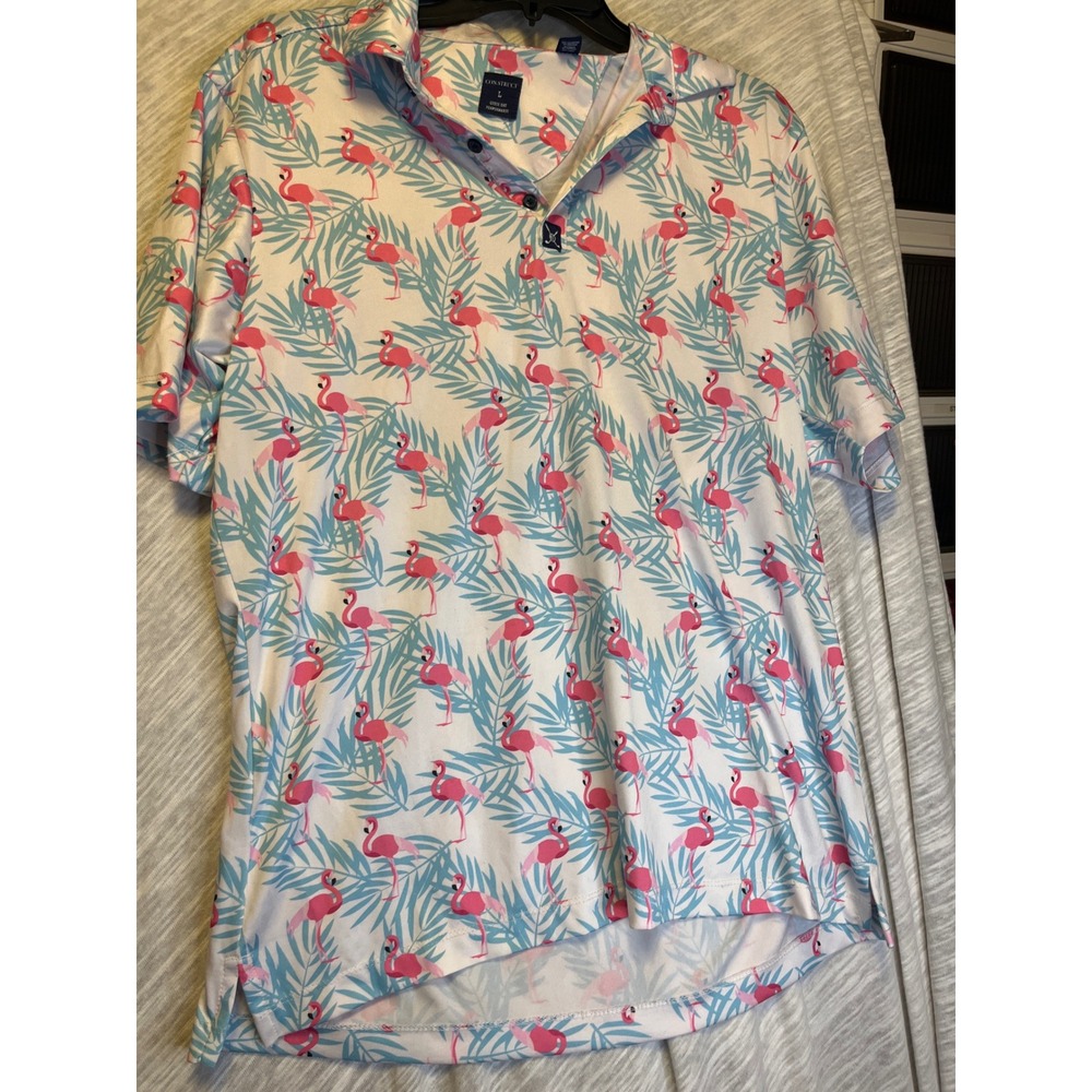 CONSTRUCT Mens Quick‎ Dry Performance Flamingo Leaf Print Polo Shirt Size L